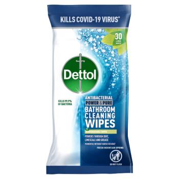 Dettol Antibacterial Power & Pure Bathroom Wipes, 30 Wipes