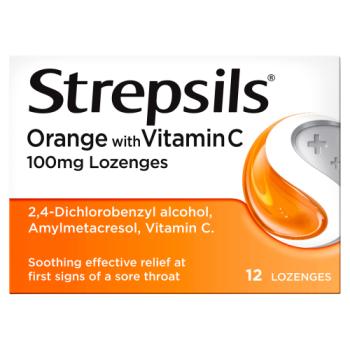 Strepsils Orange with Vitamin C 100mg Lozenges 12 Lozenges