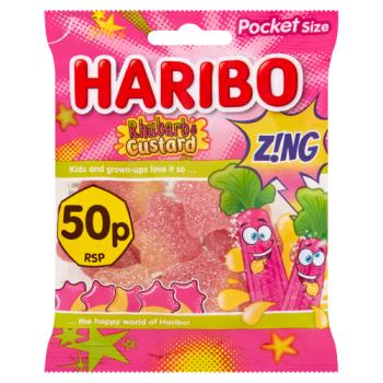 HARIBO Rhubarb & Custard Z!NG Bag 60g 50p PM