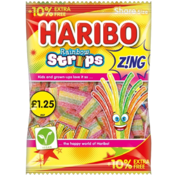 HARIBO Rainbow Strips Zing Fizzy Chewy Sweets Sharing Bag 130g PM £1.25 +10% Extra Free  