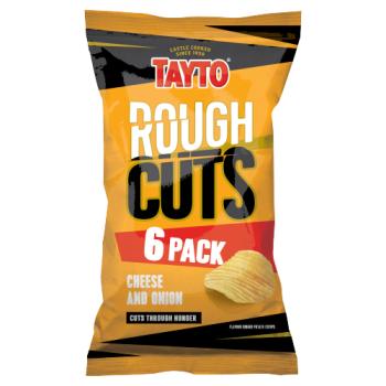 Tayto Rough Cuts Cheese and Onion Flavour Ridged Potato Crisps 6 x 25g