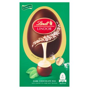 Lindt Lindor Dark Chocolate Egg With Lindor 70% Dark Mint Truffles 260g