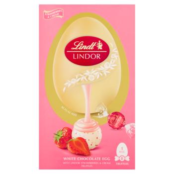 Lindt Lindor White Chocolate Egg With Lindor Strawberries & Cream Truffles 260g