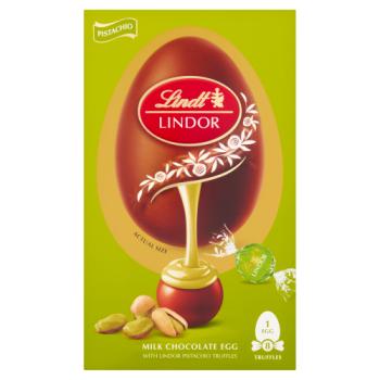 Lindt LINDOR MILK CHOCOLATE EGG WITH LINDOR PISTACHIO TRUFFLES 260g