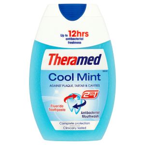 Theramed 2in1 Cool Mint Fluoride Toothpaste and Antibacterial Mouthwash 75ml