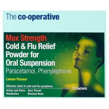 The Co-operative Max Strength Cold & Flu Relief Powder for Oral Suspension Lemon Flavour 10 Sachets