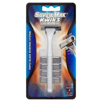 Super-Max Kwik3 Triple Blade Shaving System 1 Razor + 4 Cartridges