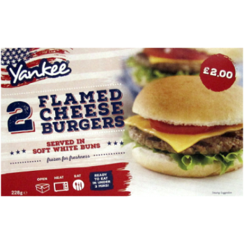Yankee 2 Flamed Cheese Burgers 228g PM £2 