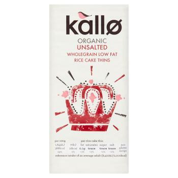 Kallo Organic Unsalted Wholegrain Rice Cake Thins 130g