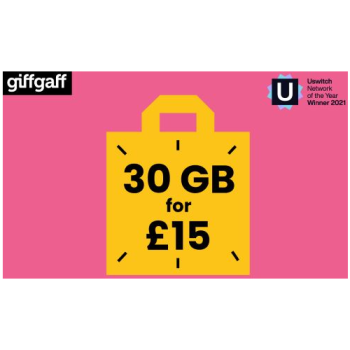 GiffGaff Pay As You Go SIM Card 30GB for £15 
