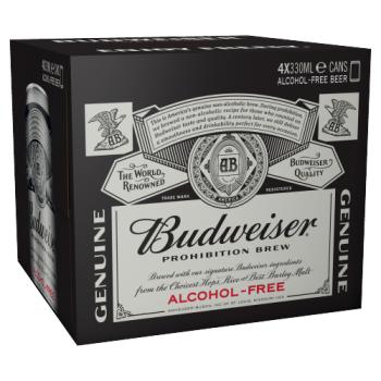 Budweiser Prohibition Brew Alcohol Free Beer Cans 4 x 330ml
