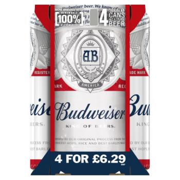 Budweiser Lager Beer Cans 4 x 568ml