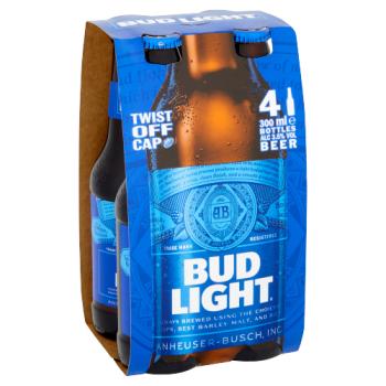 Bud Light Lager Beer Bottles 4 x 300ml