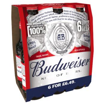 Budweiser Lager Beer Bottles 6 x 300ml PMP £6.49