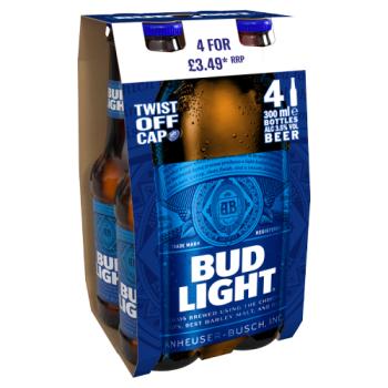 Bud Light Lager Beer Bottles 4 x 300ml