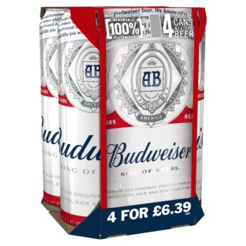 Budweiser Lager Beer Cans 4 x 568ml