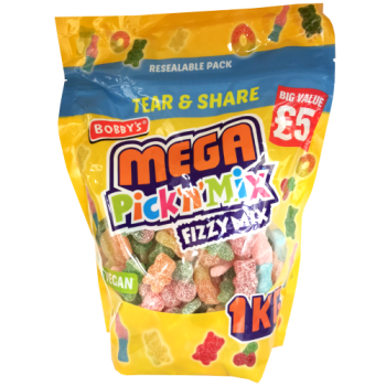 Bobby's Mega Pick N Mix Fizzy Mix Bag Vegan 1kg PM £5 