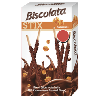 Biscolata Stix Biscuit Sticks with Milk Chocolate & Caramel Pieces