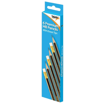 Tiger Stationery 6 Premium HB Pencils with Eraser Tips 