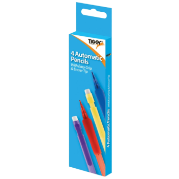 Tiger Stationery 4 Automatic Pencils with Easy Grip & Eraser Tip 