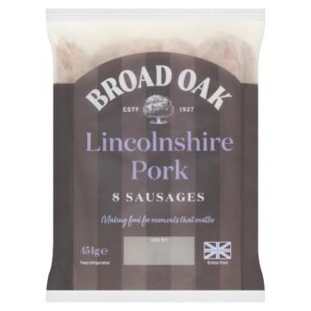 Broad Oak 8 Lincolnshire Pork Sausages 454g