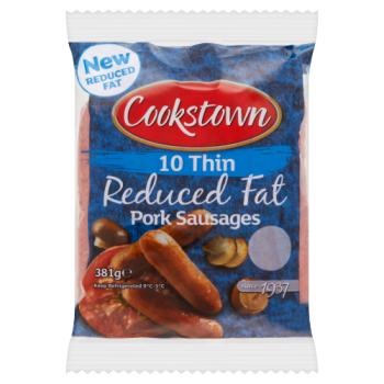 Cookstown 10 Thin Reduced Fat Pork Sausages 381g