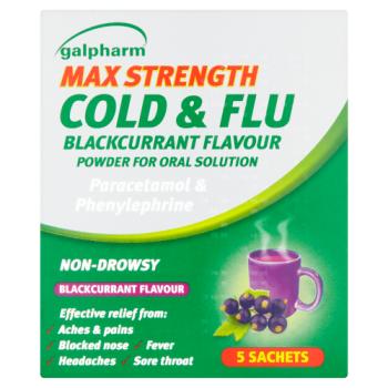 Galpharm Max Strength Cold & Flu Blackcurrant Flavour Powder for Oral Solution 5 Sachet