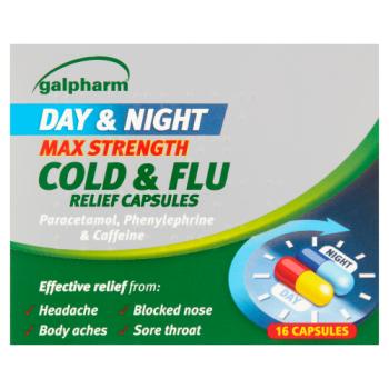 Galpharm Day & Night Max Strength Cold & Flu Relief Capsules 16 Capsules