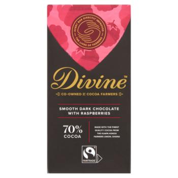 Divine Fairtrade Smooth Dark Chocolate with Raspberries 90g