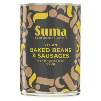 Suma Vegan Baked Beans & Sausages in a Rich Tomato Sauce 400g
