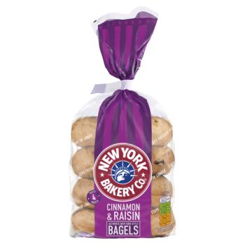 New York Bakery Co. 4 Cinnamon & Raisin Bagels 340g