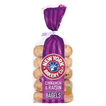 New York Bakery Co. 5 Cinnamon & Raisin Bagels Fresher for Longer 425g
