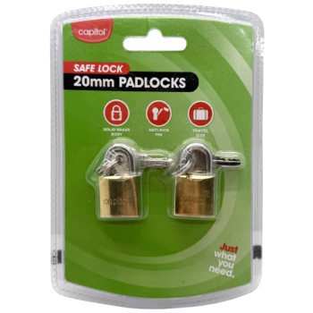 Capitol Safe Lock 20mm Padlocks 2pk 