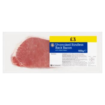 Euro Shopper Unsmoked Rindless Back Bacon 500g