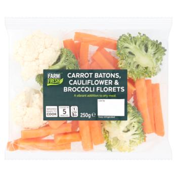 Farm Fresh Carrot Batons, Cauliflower & Broccoli Florets 250g