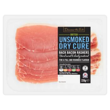Discover the Taste British Unsmoked Dry Cure Back Bacon Rashers 220g
