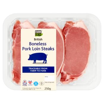 Farm Fresh British Boneless Pork Loin Steaks 250g