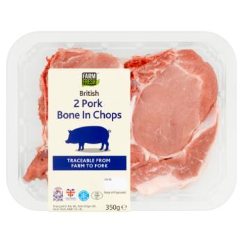 Farm Fresh British 2 Pork Bone in Chops 350g
