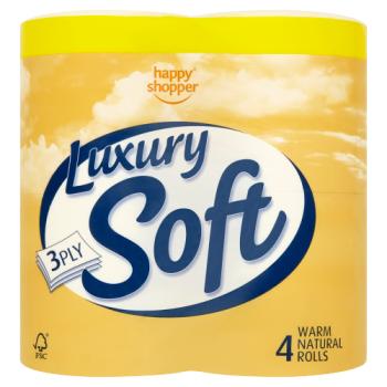 Happy Shopper Luxury Soft 3 Ply 4 Warm Natural Rolls