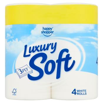 Happy Shopper Luxury Soft 3 Ply 4 White Rolls