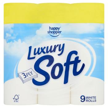 Happy Shopper Luxury Soft 3 Ply 9 White Rolls