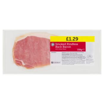 Euro Shopper Smoked Rindless Back Bacon with Added Water 150g