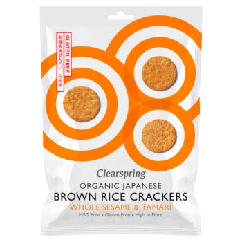 Clearspring Organic Japanese Brown Rice Crackers Whole Sesame & Tamari 40g