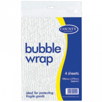 County Stationery Bubble Wrap 190mm x 279mm 4pk 