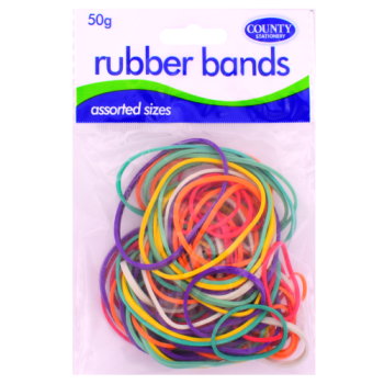 County Stationery Coloured Rubber Bands Assorted Sizes 50g 