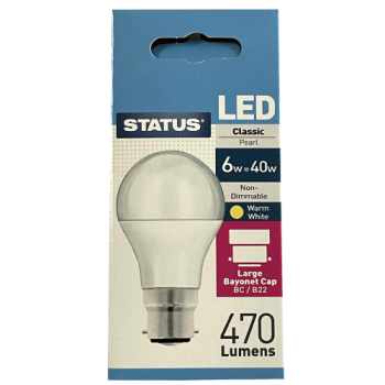 Status LED Warm White Classic Pearl BC/B22 40W Light Bulb 1pk 