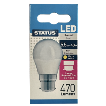 Status LED Warm White Round Pearl BC/B22 40W Light Bulb 1pk 