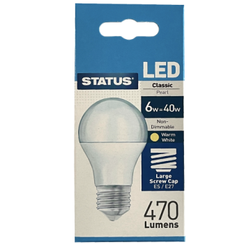 Status LED Warm White Classic Pearl ES/E27 40W Light Bulb 1pk 