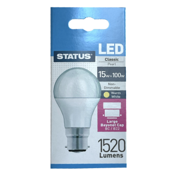 Status LED Warm White Classic Pearl BC/B22 100W Light Bulb 1pk 