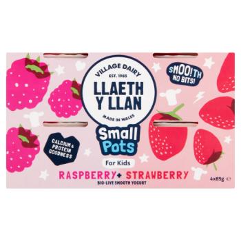 Village Dairy Llaeth y Llan Raspberry & Strawberry Bio-Live Smooth Yogurt 4 x 85g